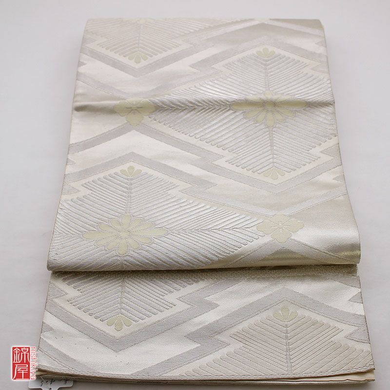 袋帯 正絹 フォーマル用 白地に花柄_画像1