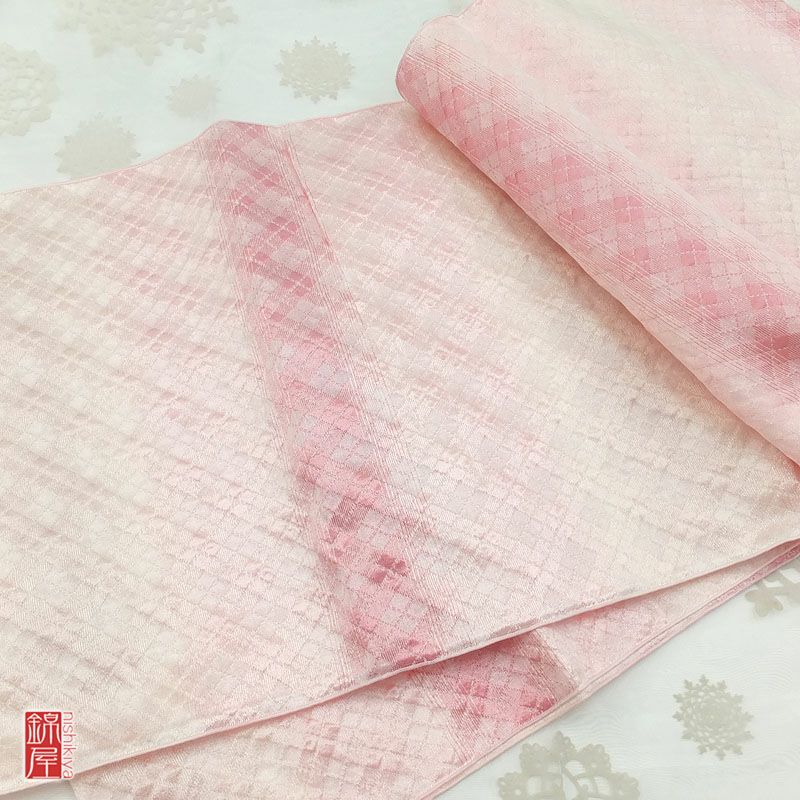【新品】女性用 兵児帯 ピンク地にチェック・格子柄_画像4