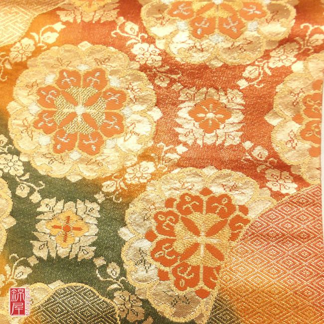 正絹袋帯　六通柄　良品 多色使い地に花柄_画像2