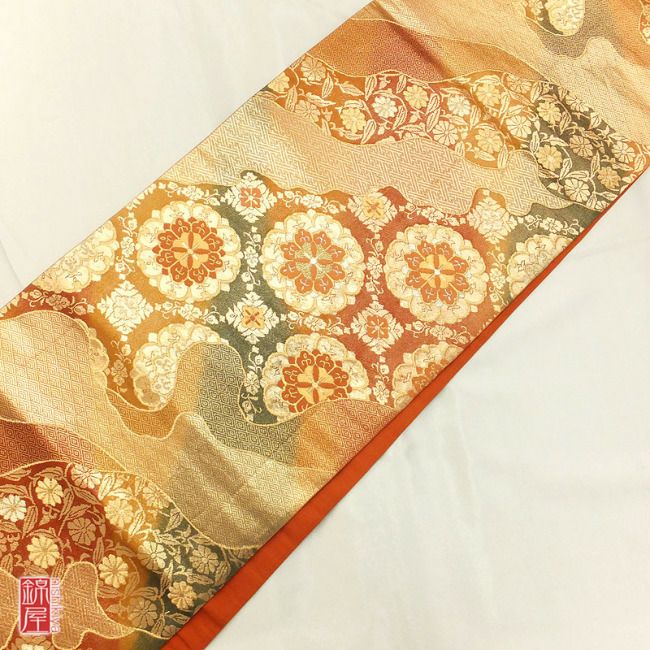 正絹袋帯　六通柄　良品 多色使い地に花柄_画像4