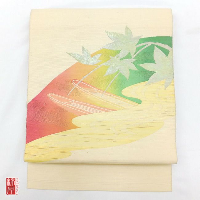 正絹　紬　名古屋帯　太鼓柄_画像1