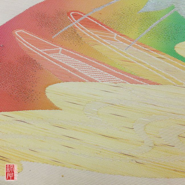 正絹　紬　名古屋帯　太鼓柄_画像4