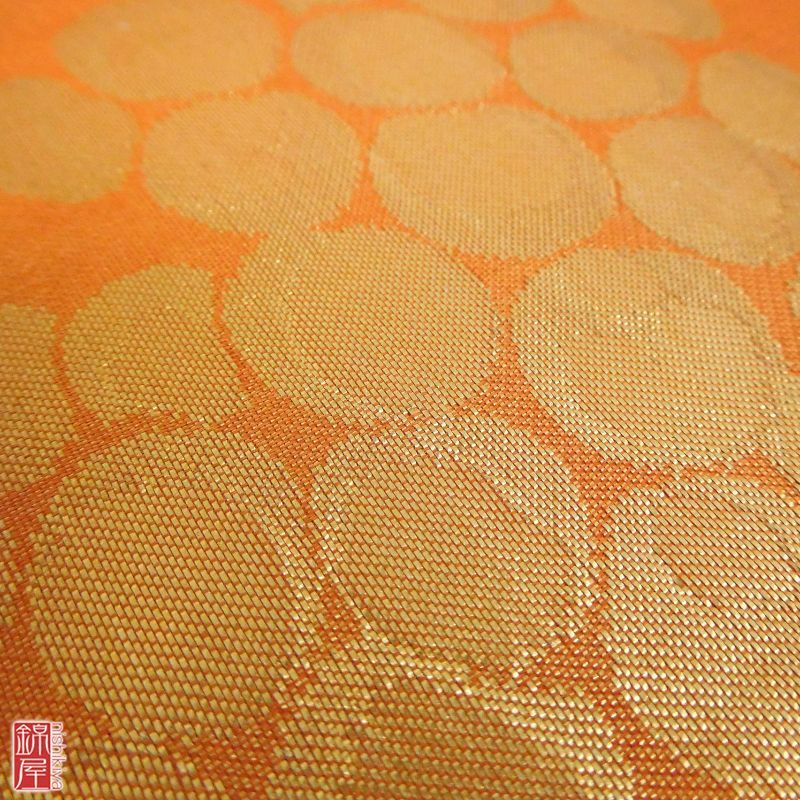 九寸名古屋帯 正絹 名古屋仕立て 六通柄 良品 橙地に木の葉・植物柄_画像8