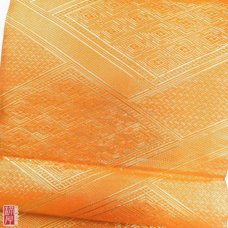 袋帯 本綾佐賀錦 全通柄 正絹 純銀箔(金着色)の品質表示付 良品_画像2