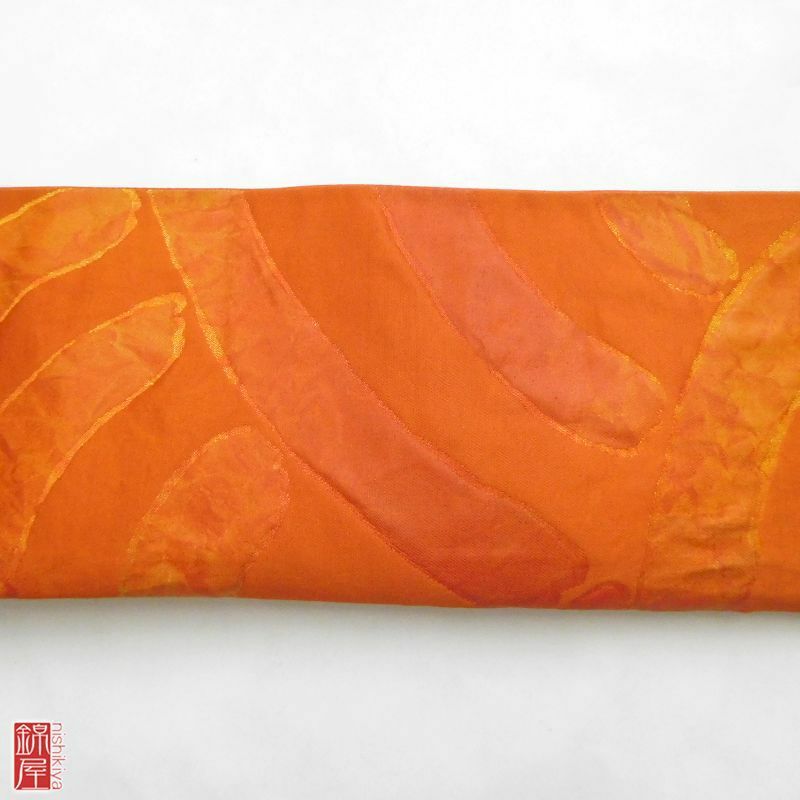 袋帯 六通柄 正絹 橙地に幾何学柄・抽象柄_画像8