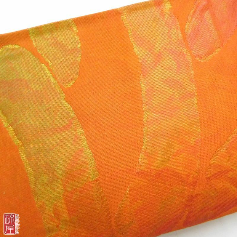 袋帯 六通柄 正絹 橙地に幾何学柄・抽象柄_画像11