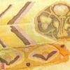 八寸名古屋帯 太鼓柄 名古屋仕立て 正絹 黄・黄土色地に幾何学柄・抽象柄_画像4