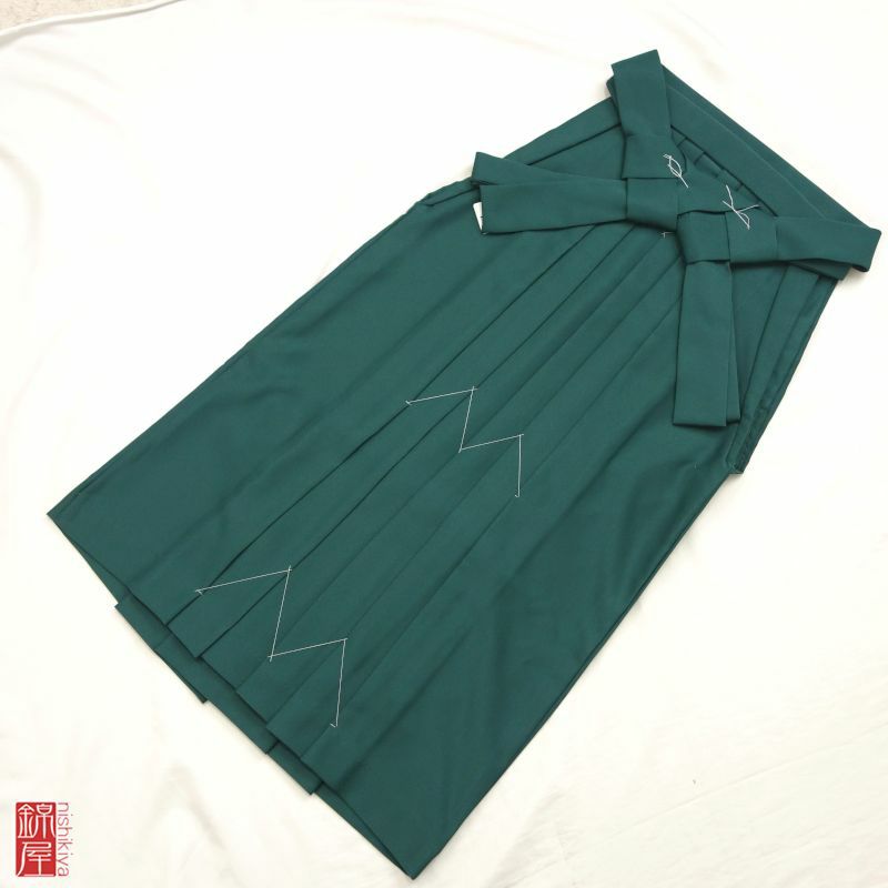 女性用 袴 紐下99.5cm 化繊 美品 緑・うぐいす色地に無地_画像1