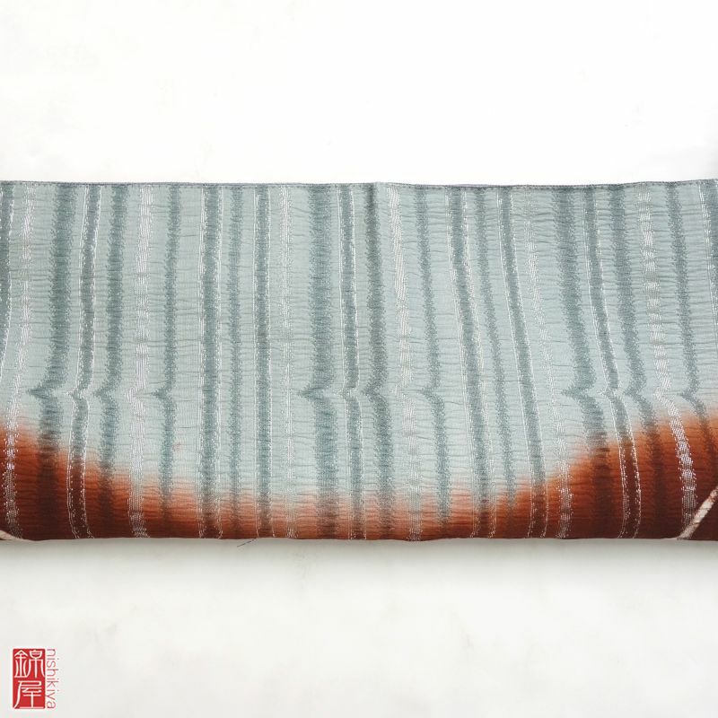 袋帯 正絹 良品 茶色地に幾何学柄・抽象柄_画像8