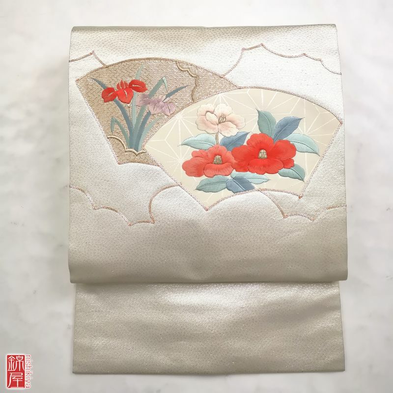 九寸名古屋帯 金駒刺繍 太鼓柄 名古屋仕立て 正絹_画像1