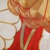 袋帯 金駒刺繍 太鼓柄 正絹 赤・朱色地に花柄・木の葉・植物柄_画像3