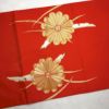 袋帯 金駒刺繍 太鼓柄 正絹 赤・朱色地に花柄・木の葉・植物柄_画像8