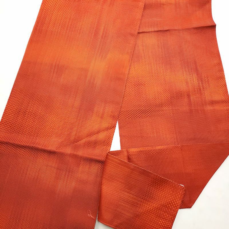 八寸名古屋帯 全通柄 松葉仕立て 正絹 美品 橙地にチェック・格子柄_画像6