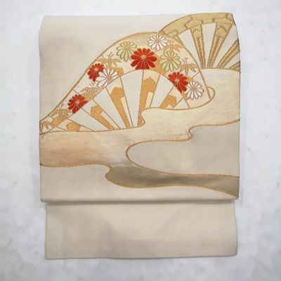 アンティーク帯 正絹 古典柄 名古屋仕立て ベージュ | アンティーク帯