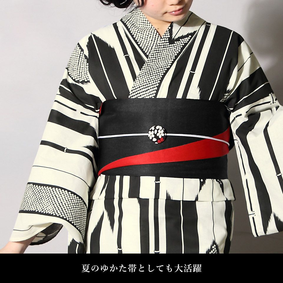 帯 半幅帯 赤 黒 リバーシブル 袴下帯 浴衣帯 洗える_画像7