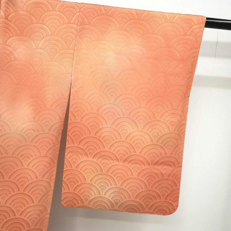 附下小紋 正絹 橙地に流水・波柄_画像4