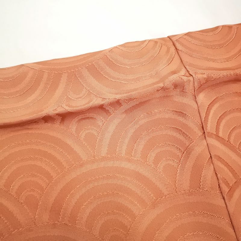 附下小紋 正絹 橙地に流水・波柄_画像7