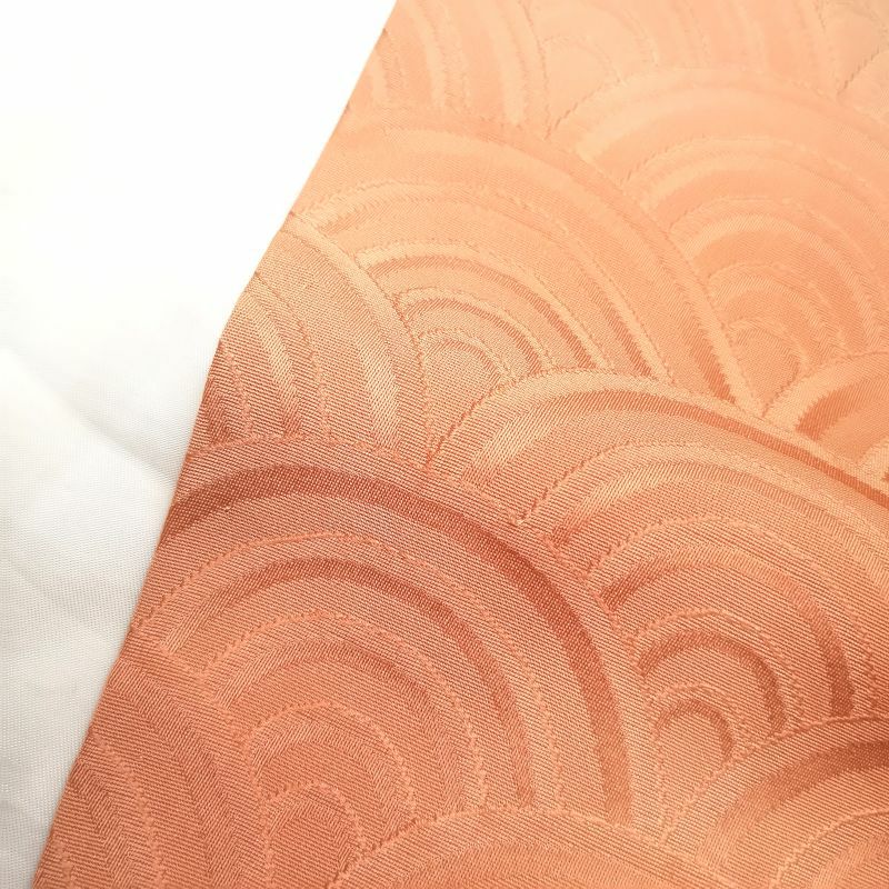 附下小紋 正絹 橙地に流水・波柄_画像9