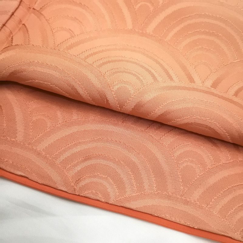 附下小紋 正絹 橙地に流水・波柄_画像11