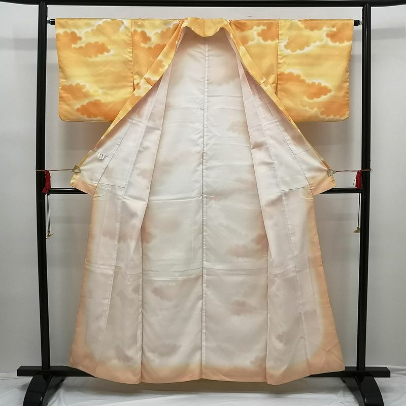 化繊小紋 橙色地に雲柄_画像3