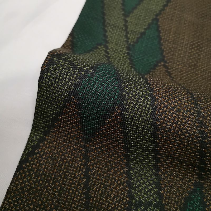 織柄紬 正絹 良品 緑・うぐいす色地に木の葉・植物柄_画像9