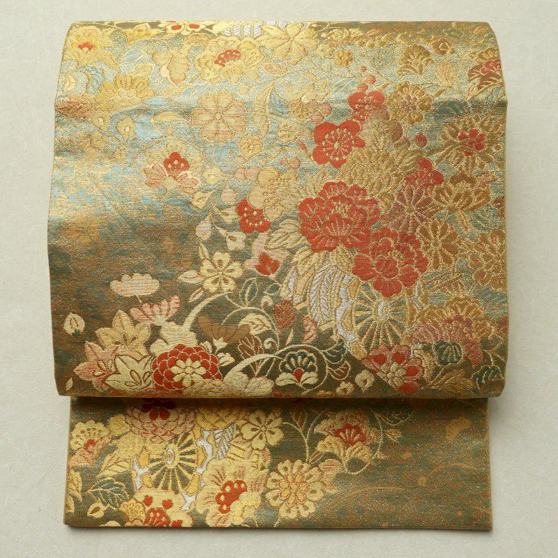 袋帯 六通柄 美品 フォーマル用 正絹 花柄 金・銀_画像1