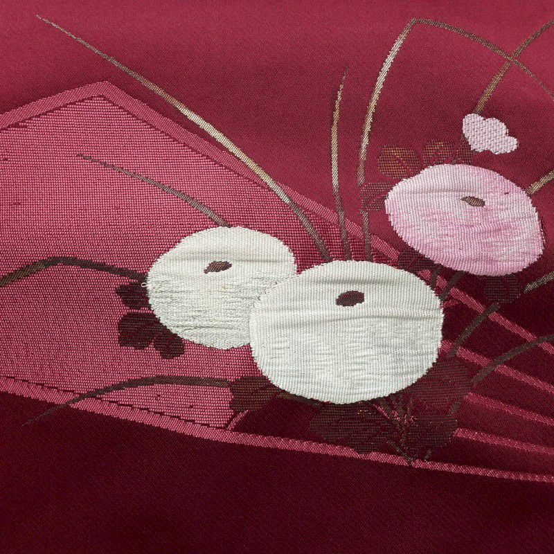 名古屋帯 太鼓柄 正絹 花柄 名古屋仕立て 紫・藤色_画像2