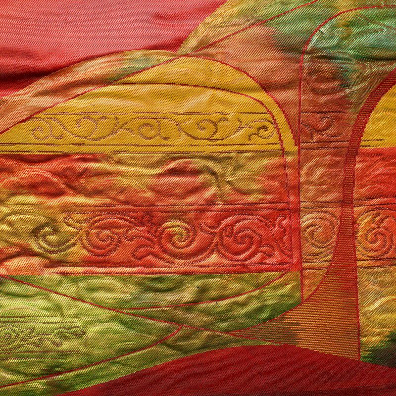 名古屋帯 ふくれ織　太鼓柄 正絹 幾何学柄・抽象柄 名古屋仕立て 赤・朱_画像2