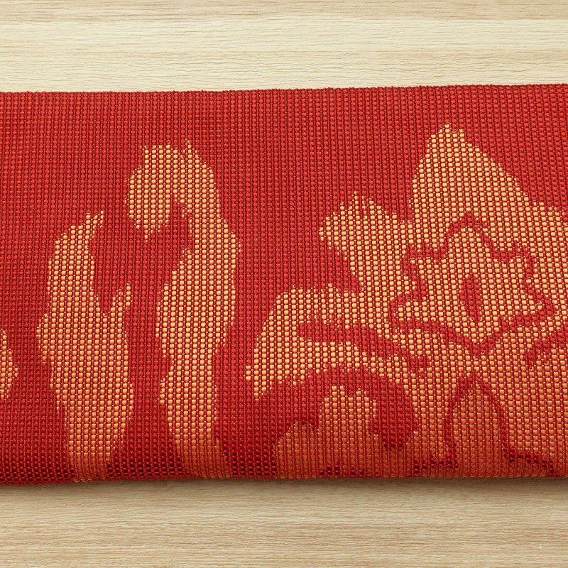 名古屋帯 全通柄 良品 正絹 幾何学柄・抽象柄 松葉仕立て 赤・朱_画像8