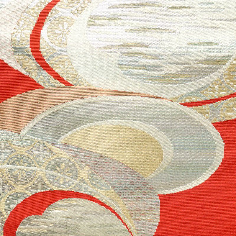 名古屋帯 六通柄 正絹 幾何学柄・抽象柄 名古屋仕立て 赤・朱_画像2