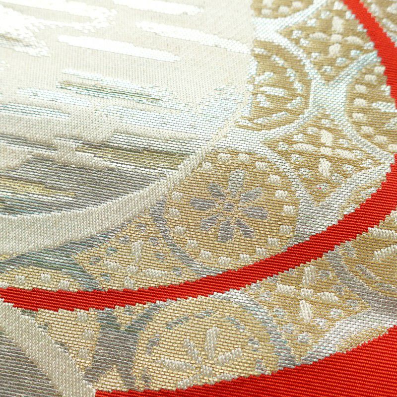 名古屋帯 六通柄 正絹 幾何学柄・抽象柄 名古屋仕立て 赤・朱_画像4