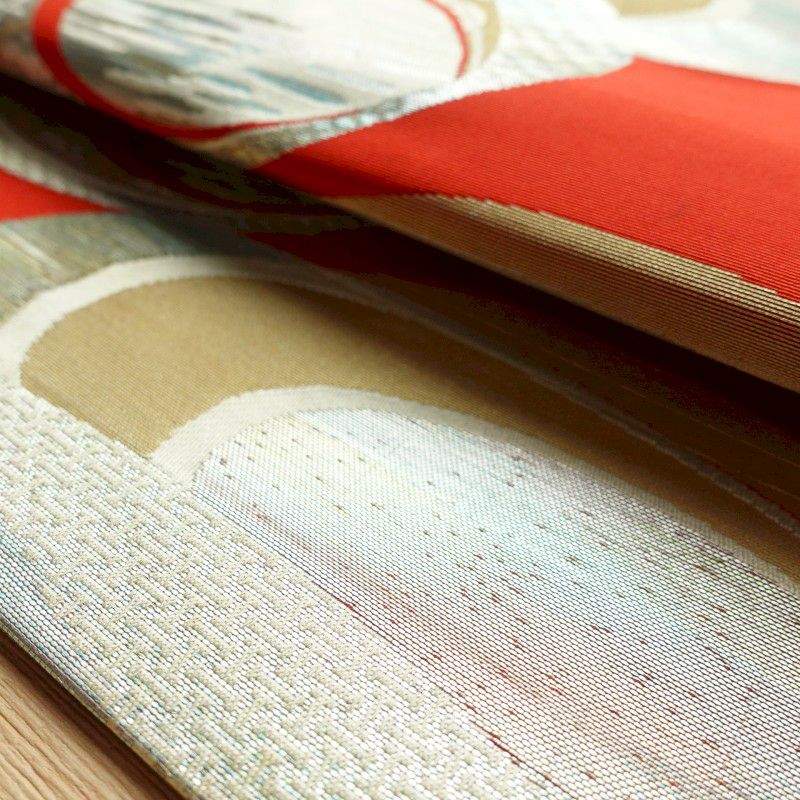 名古屋帯 六通柄 正絹 幾何学柄・抽象柄 名古屋仕立て 赤・朱_画像5