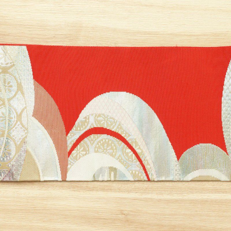 名古屋帯 六通柄 正絹 幾何学柄・抽象柄 名古屋仕立て 赤・朱_画像8