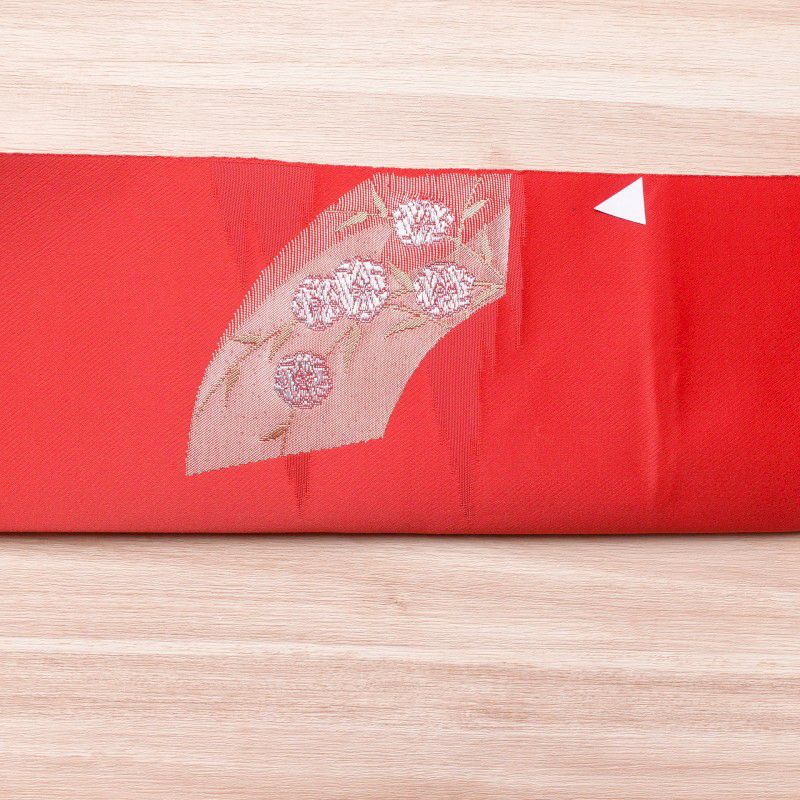 八寸名古屋帯 正絹 花柄 松葉仕立て 赤・朱_画像5