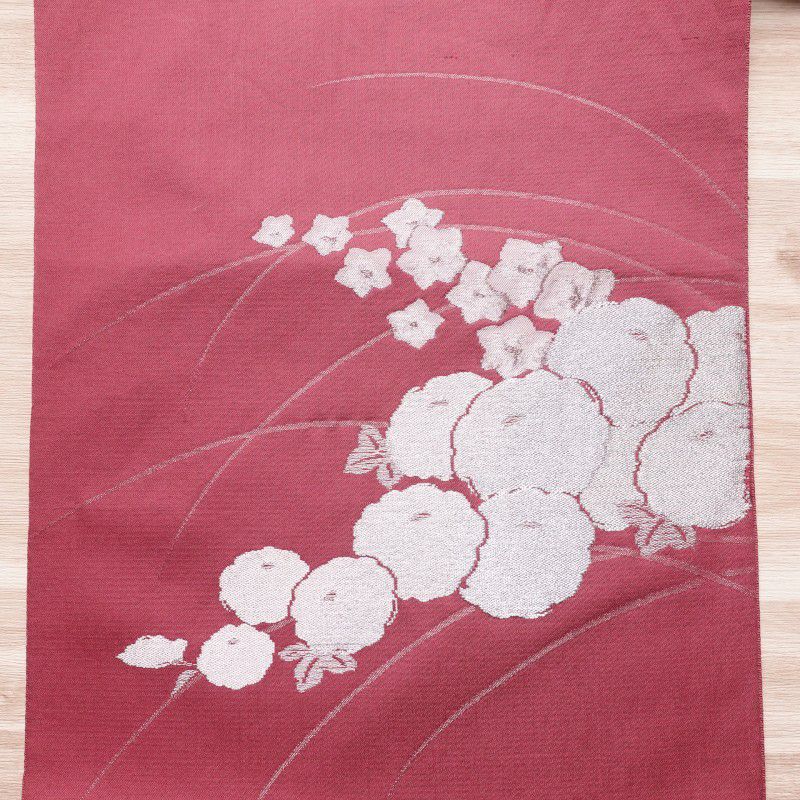 八寸名古屋帯 正絹 花柄 名古屋仕立て 小豆・エンジ_画像6