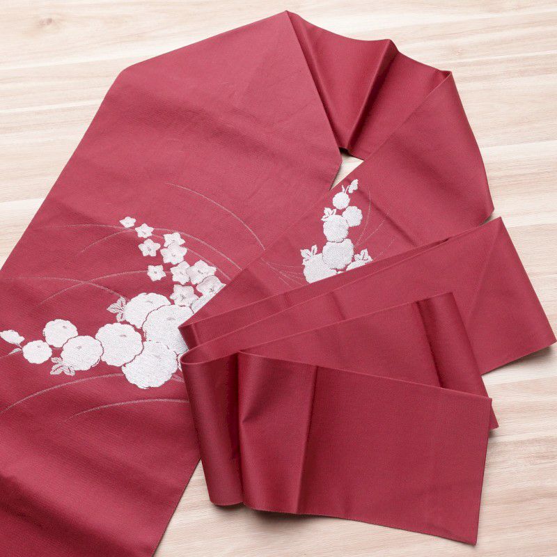 八寸名古屋帯 正絹 花柄 名古屋仕立て 小豆・エンジ_画像9