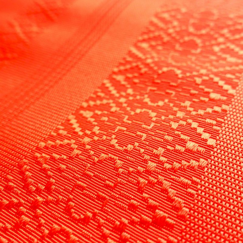 名古屋帯 正絹 縞柄・線柄 通し仕立て 赤・朱_画像4