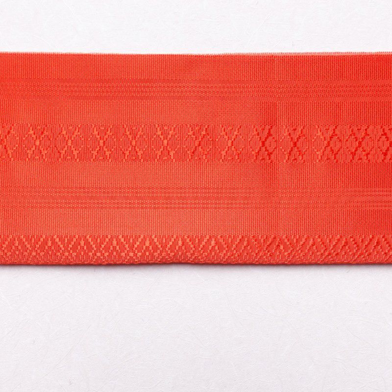 名古屋帯 正絹 縞柄・線柄 通し仕立て 赤・朱_画像9