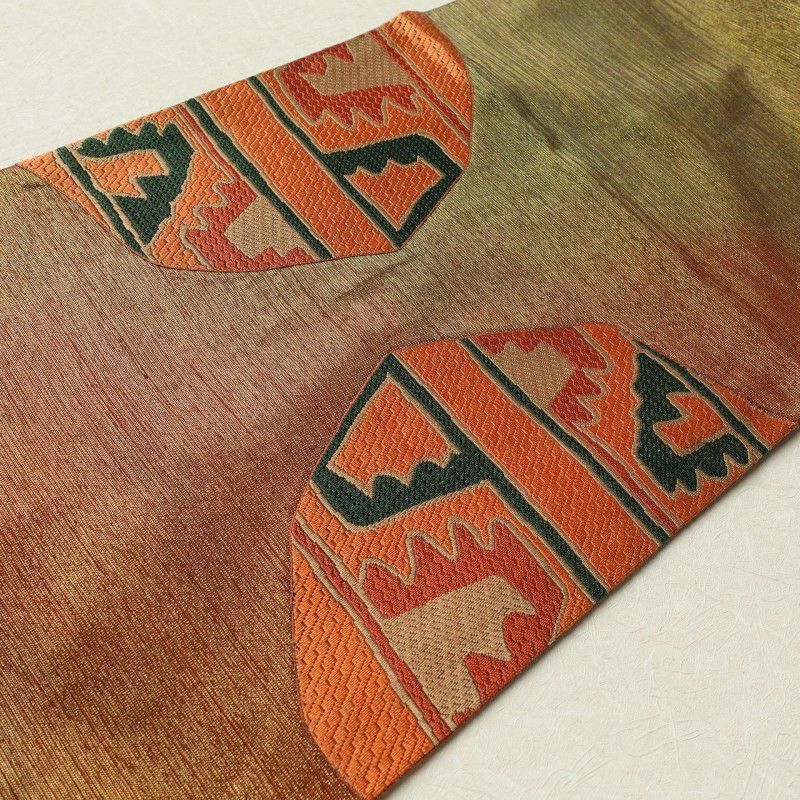 袋帯 太鼓柄 良品 一般用 正絹 幾何学柄・抽象柄 茶_画像14