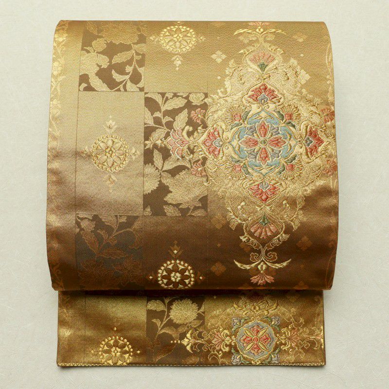 袋帯 六通柄 良品 フォーマル用 正絹 幾何学柄・抽象柄 茶_画像1