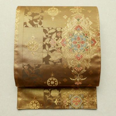 袋帯 六通柄 良品 フォーマル用 正絹 幾何学柄・抽象柄 茶