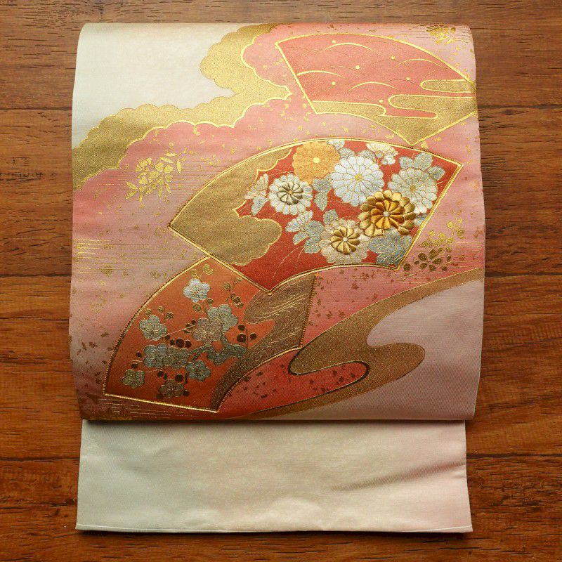 袋帯 太鼓柄 金駒刺繍 フォーマル用 正絹 古典柄 ピンク_画像1