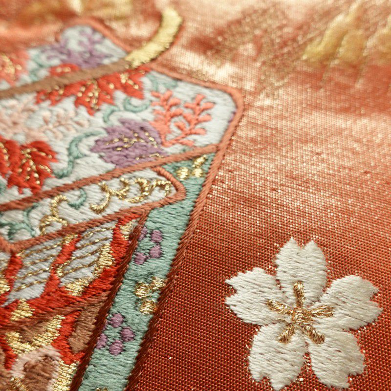 袋帯 六通柄 フォーマル用 正絹 流水・波柄 橙_画像4