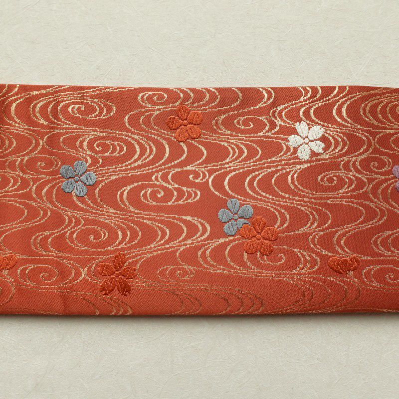 袋帯 六通柄 フォーマル用 正絹 流水・波柄 橙_画像15