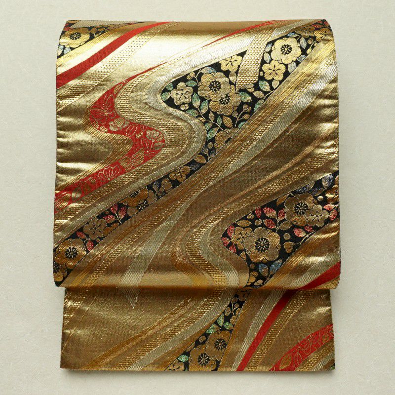 袋帯 六通柄 フォーマル用 正絹 花柄 金・銀_画像1