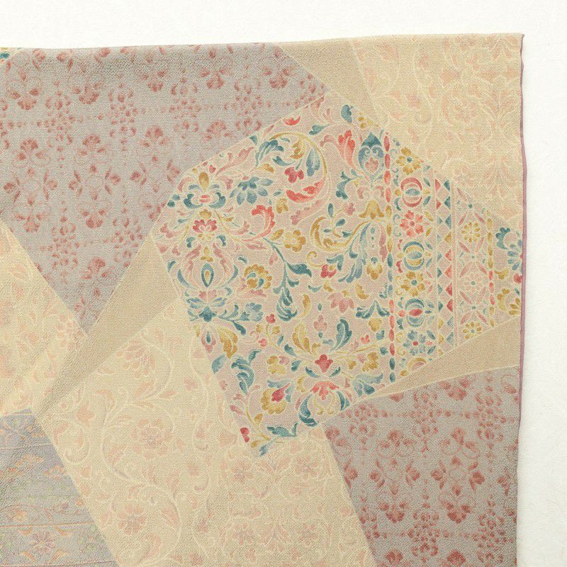 小紋 縮緬 正絹 幾何学柄・抽象柄 袷仕立て ベージュ_画像17