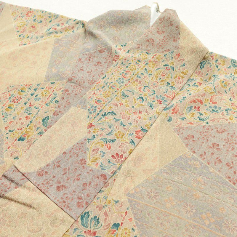 小紋 縮緬 正絹 幾何学柄・抽象柄 袷仕立て ベージュ_画像21