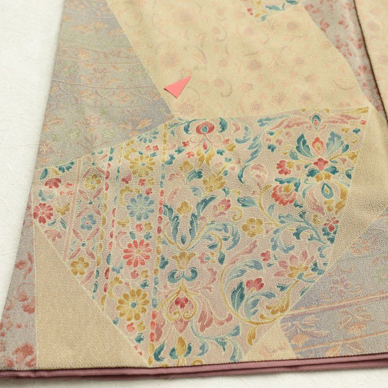 小紋 縮緬 正絹 幾何学柄・抽象柄 袷仕立て ベージュ_画像29