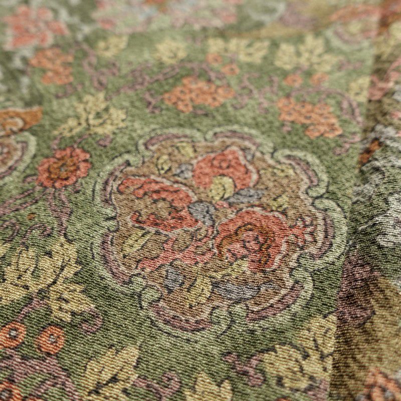 小紋 美品 縮緬 しつけ糸付き 正絹 幾何学柄・抽象柄 袷仕立て 緑・うぐいす色_画像14