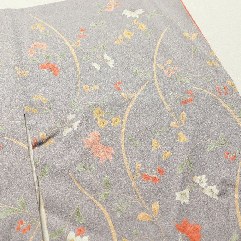 小紋 付下げ小紋 梨地 ポリエステル 花柄 袷仕立て 紫・藤色_画像19